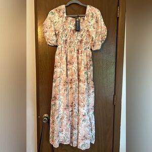 Mikarose pink floral smoked dress BNWT